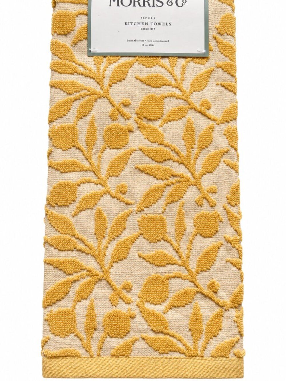 Morris & Co Rosehip Kitchen Dish Towels 100% Cotton Set of 2 Textured Yellow